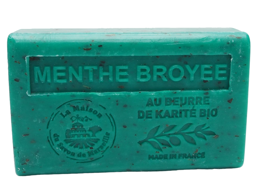 Savon de Marseille Mint Exfoliaintg French Soap, Organic Shea Butter, 125g