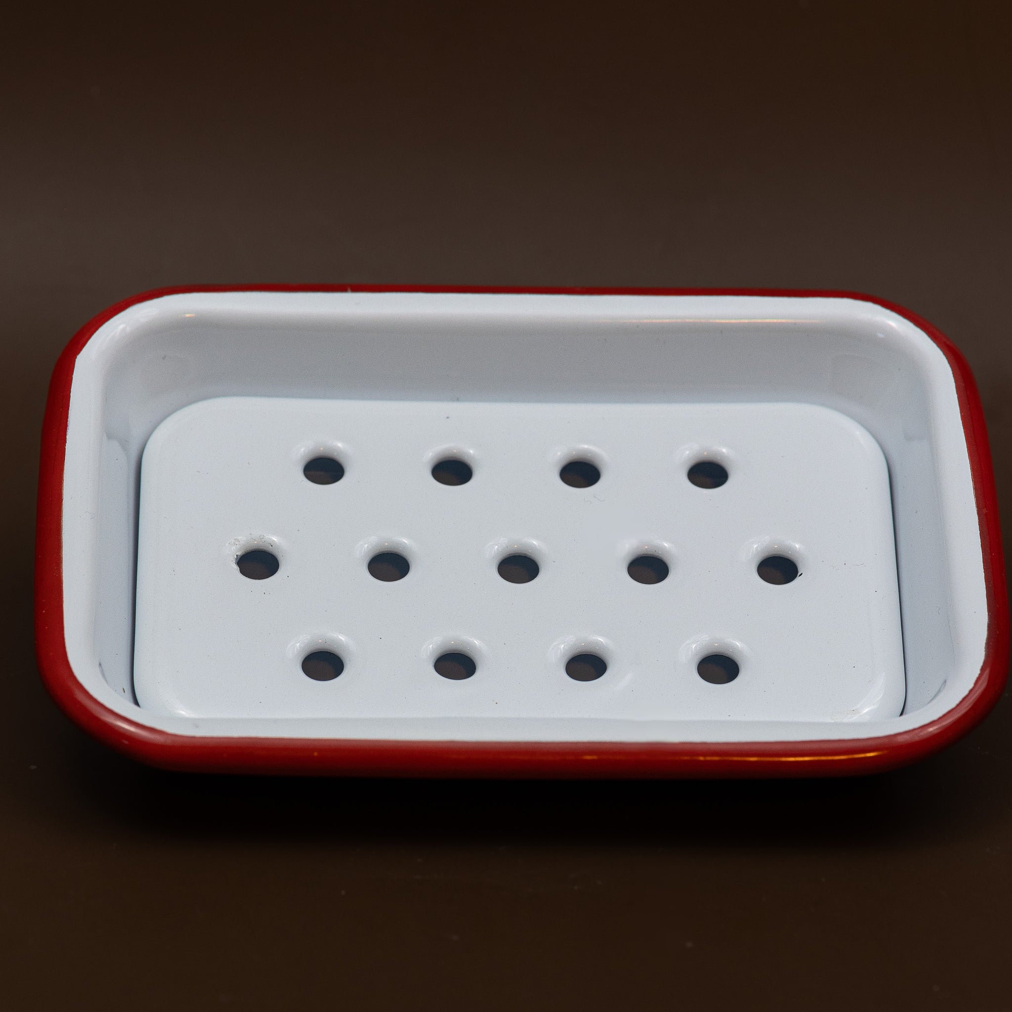 2 Part Red and White Enamel Soap Dish