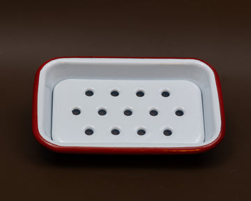 2 Part Red and White Enamel Soap Dish